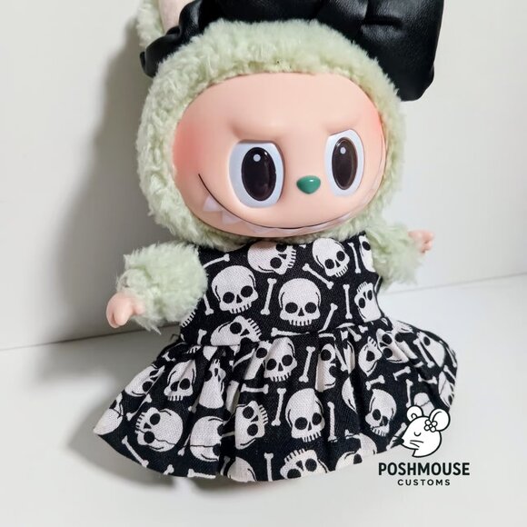 Labubu Halloween Skeleton Print Dress with Faux Leather Bow Outfit - Picture 7 of 7